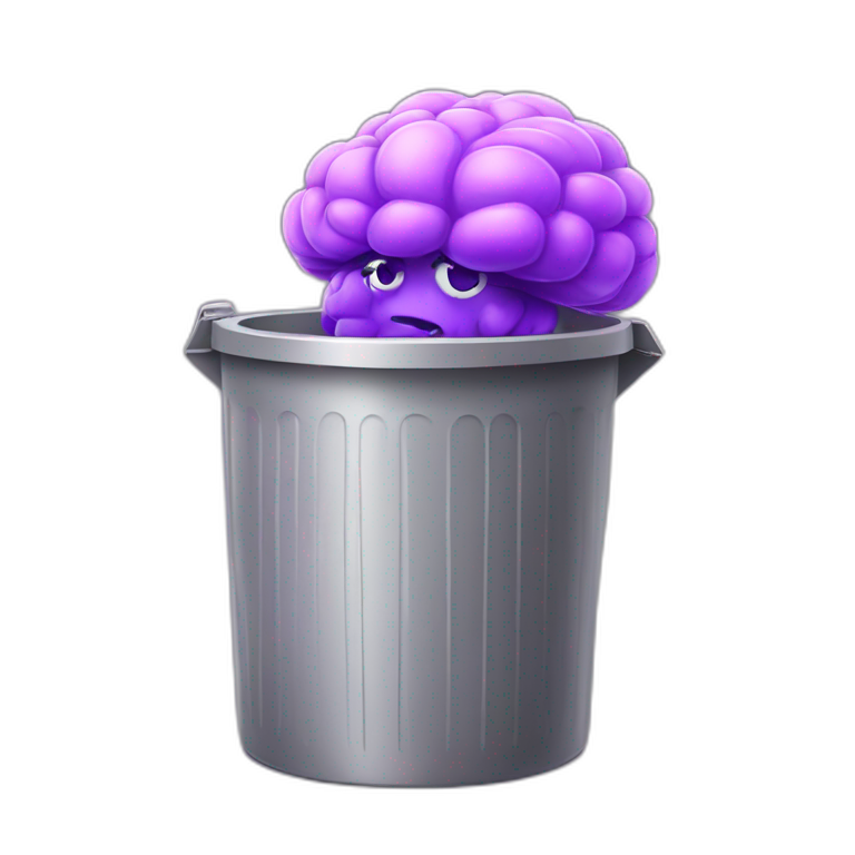 trash can with big purple brain instead of the lid, smiling face on the trash can emoji