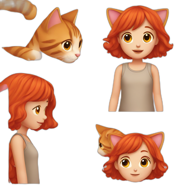 cute little girl with red hair and cat at his head emoji