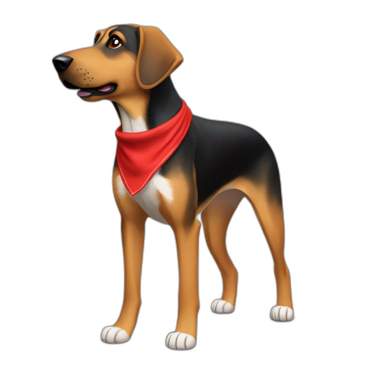 75% Coonhound 25% German Shepherd mix dog wearing small plain red bandana side view full body in profile left facing emoji