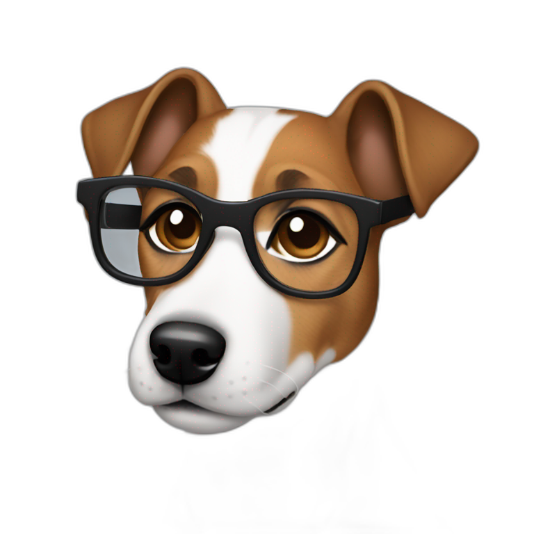 man with glasses with modern cut brown hair jack russell terrier dog emoji