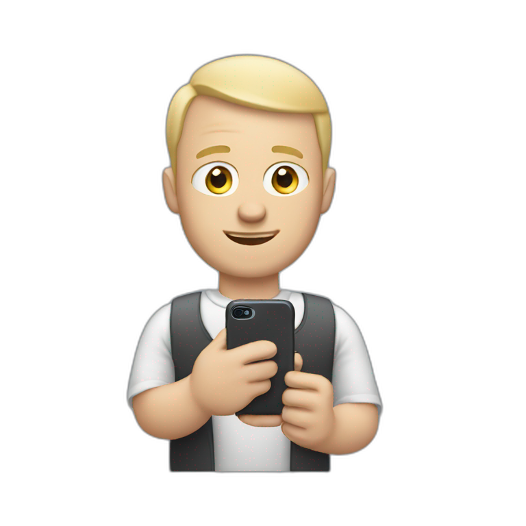 Balding Blonde man holding iPhone in hand emoji
