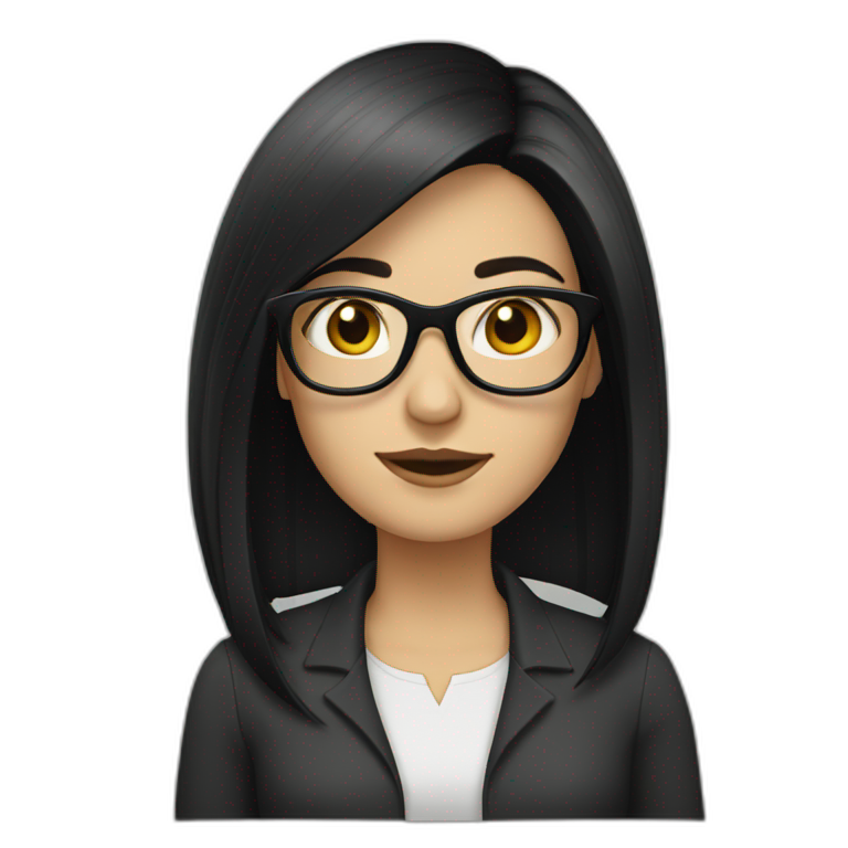 white woman with straight, black hair and black glasses emoji