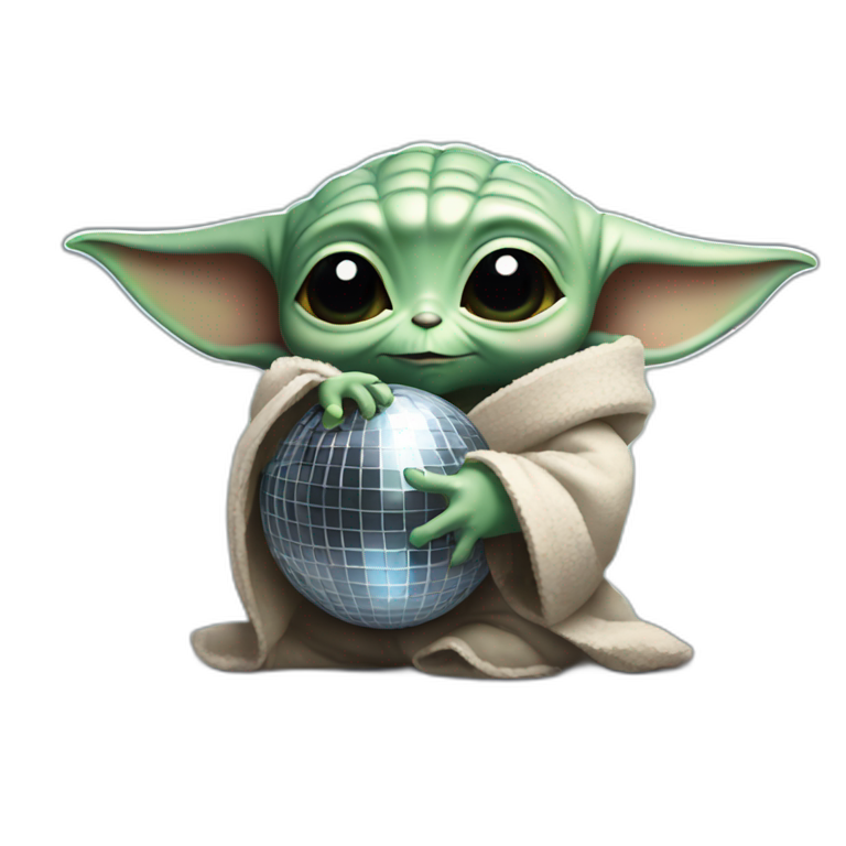 Baby yoda hugging a disco ball emoji