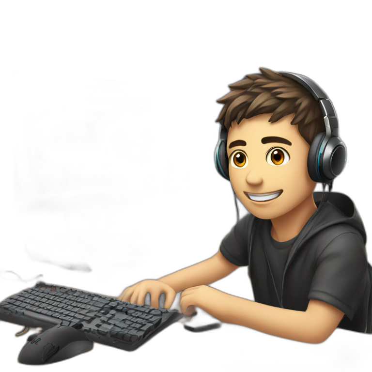 Gaming boy with gaming pc , headphone, mobile emoji