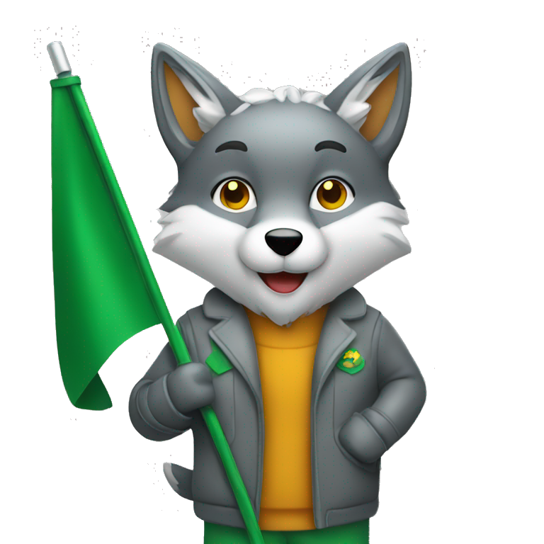 silver fox holding a green flag emoji