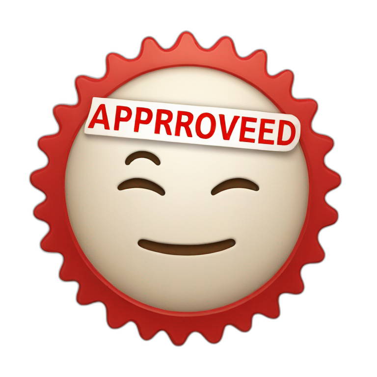 red stamp with word approved emoji