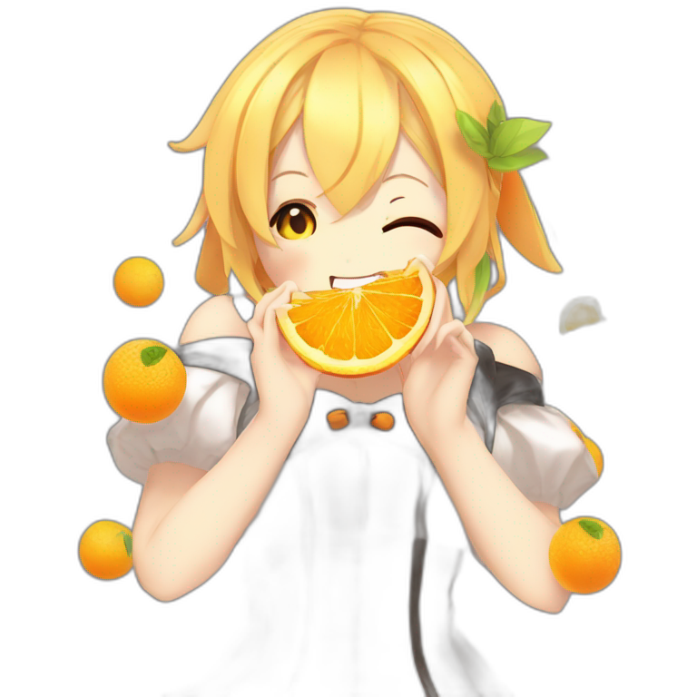 Kagamine Rin vocaloid eating an orange emoji