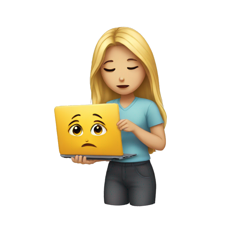 sad girl and holding laptop emoji