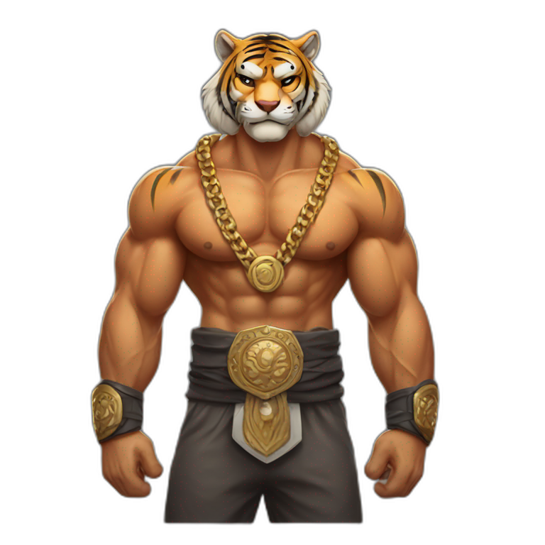 Muscular tiger fighter with a necklace  emoji