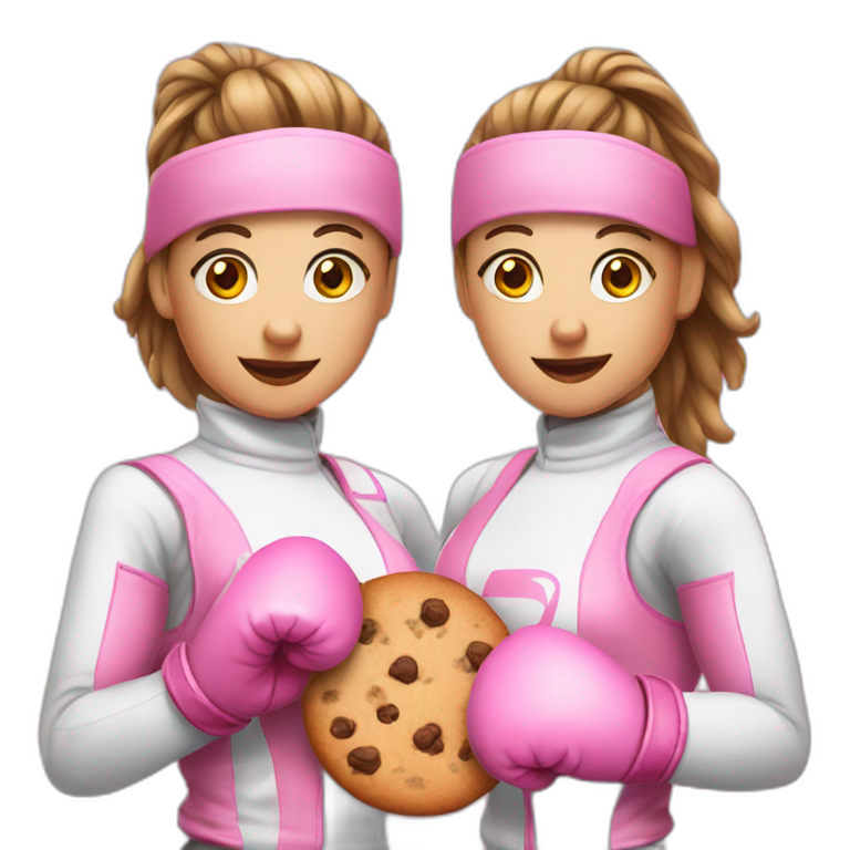 three girls with pink boxing gloves and a cookie in the middle emoji