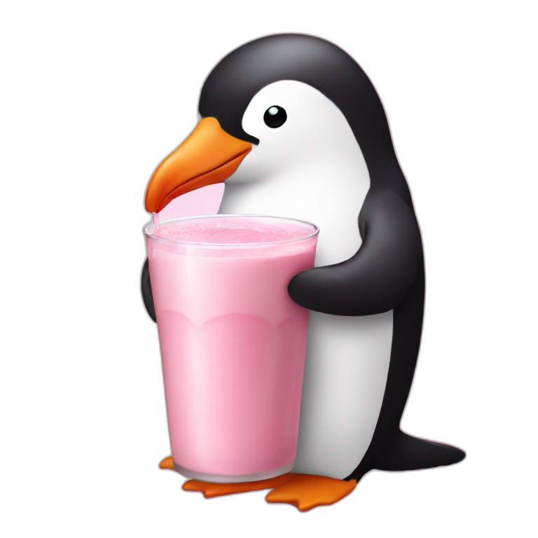 pink penguin drinking chocolate milk emoji