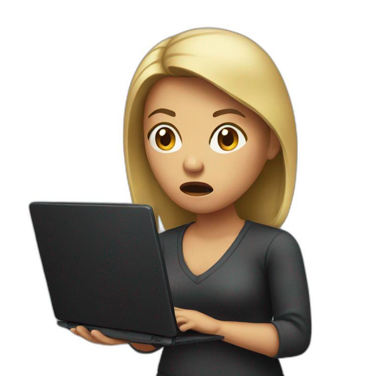 Angry woman holding black laptop emoji
