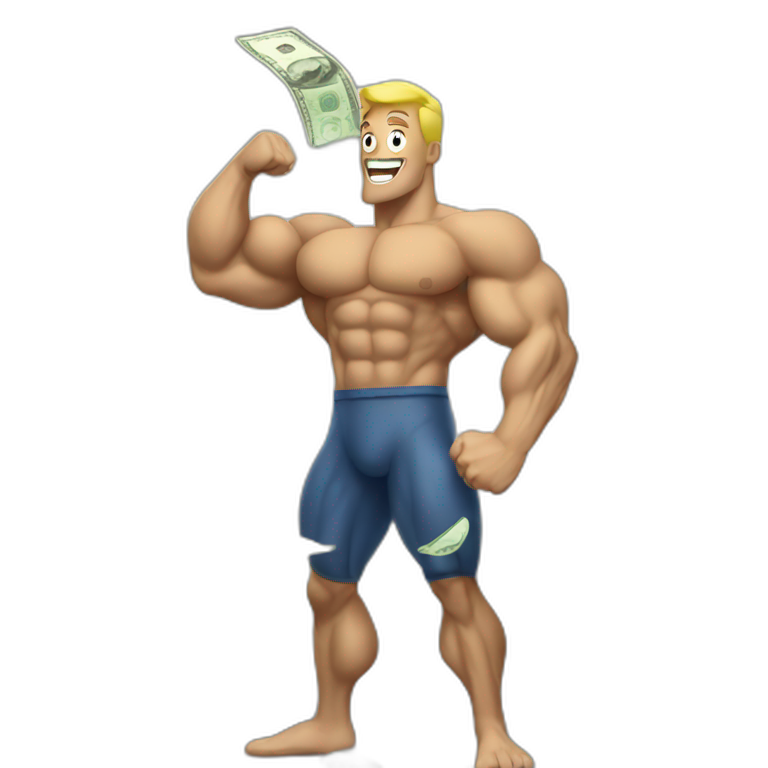 Muscle guy raining dollar bills emoji