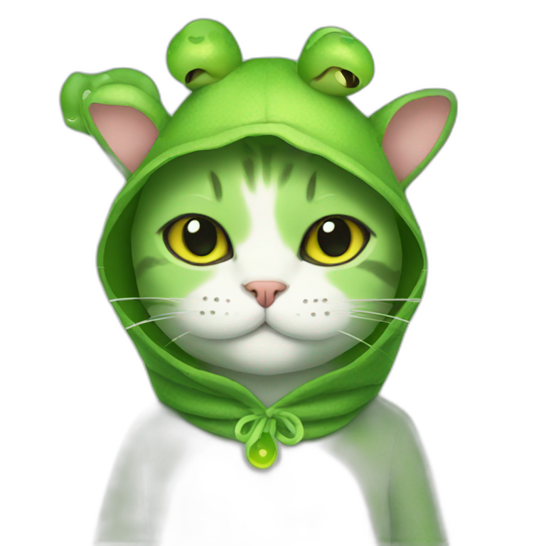 Cat wearing a frog outfit emoji