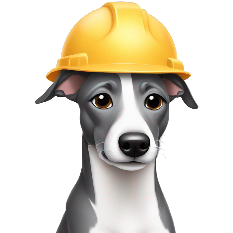 black grey white whippet in construction helmet emoji