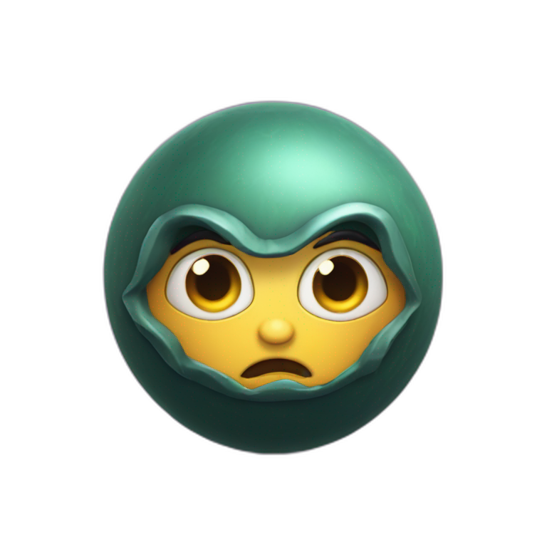3d sphere with a cartoon Witch skin texture with big courageous eyes emoji