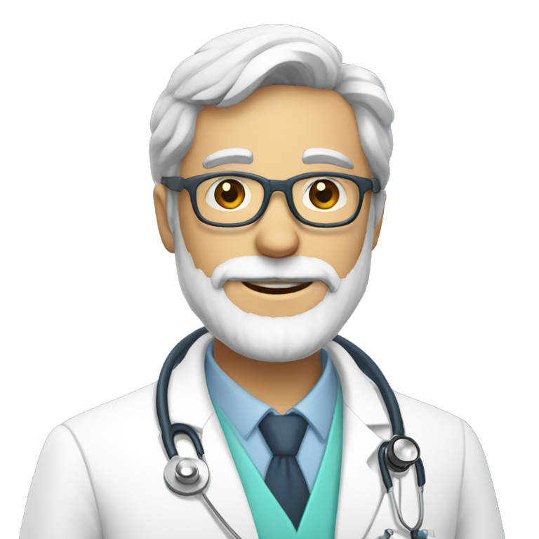 doctor with glasses, gray beard with white coat and stethoscope emoji