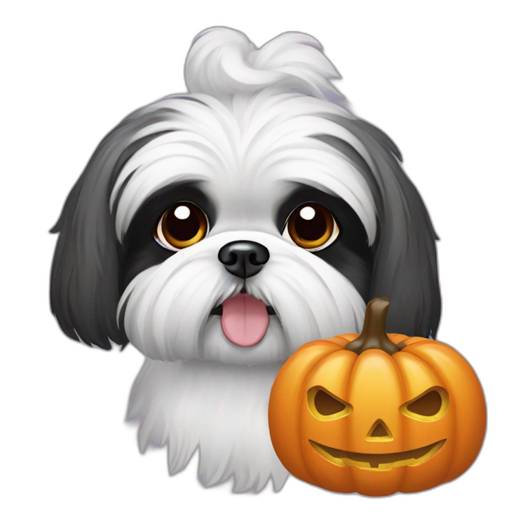 Shih tzu with halloween ghost custome emoji