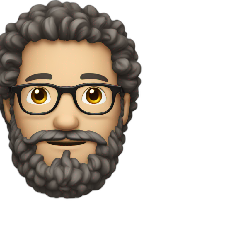 man with white skin and somewhat brown curly hair, big beard, glasses and big nose emoji