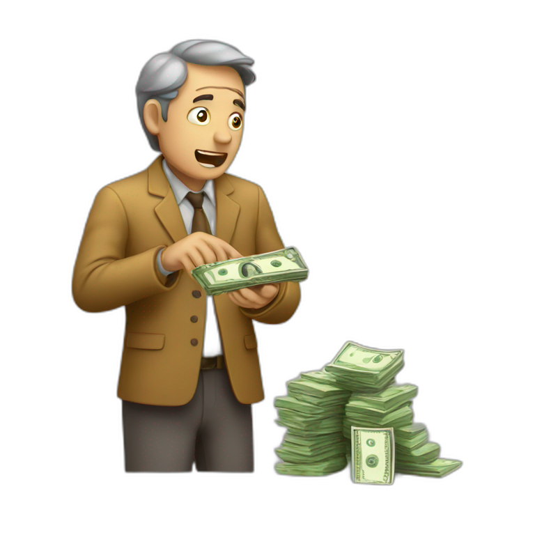 greedy standing man seeing money in his both hands emoji