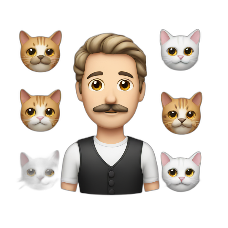 man with 3 cats and a moustache emoji