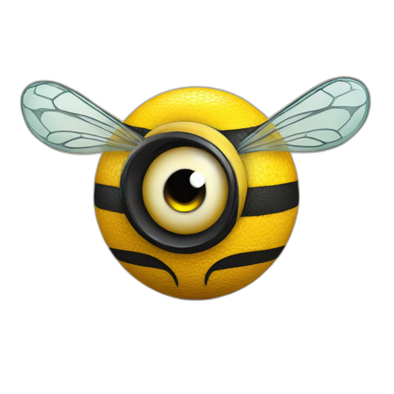 3d sphere with a cartoon Bee skin texture with big courageous eyes emoji