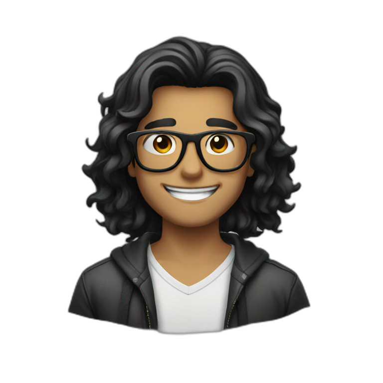 glasses black long hair happy boy emoji