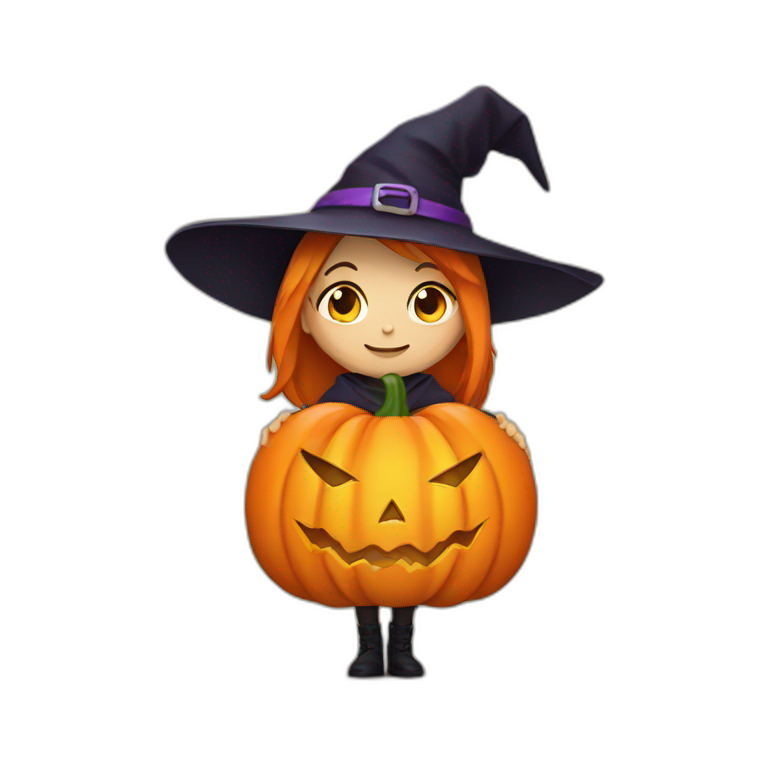 A witch with a pumpkin emoji
