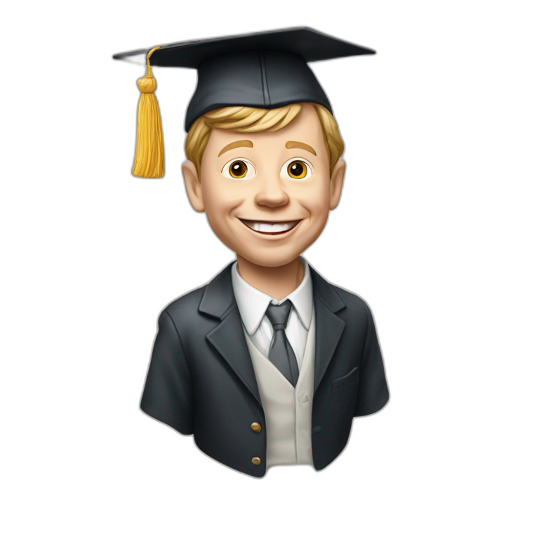 Alfred Neuman with a college graduate hat emoji