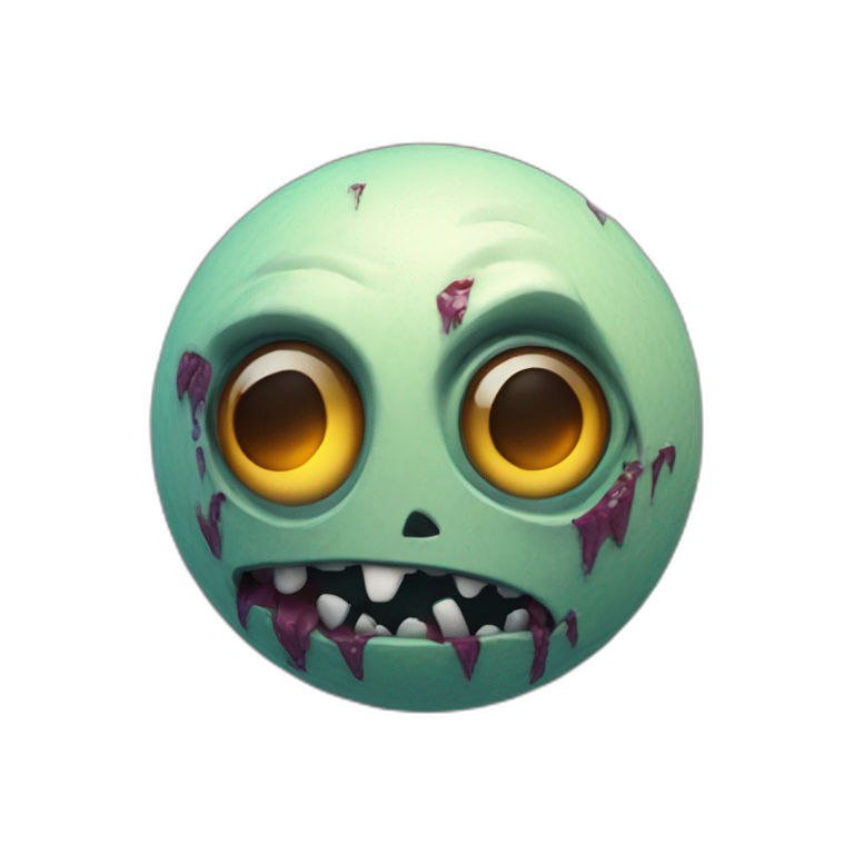 3d sphere with a cartoon Zombie skin texture with big courageous eyes emoji