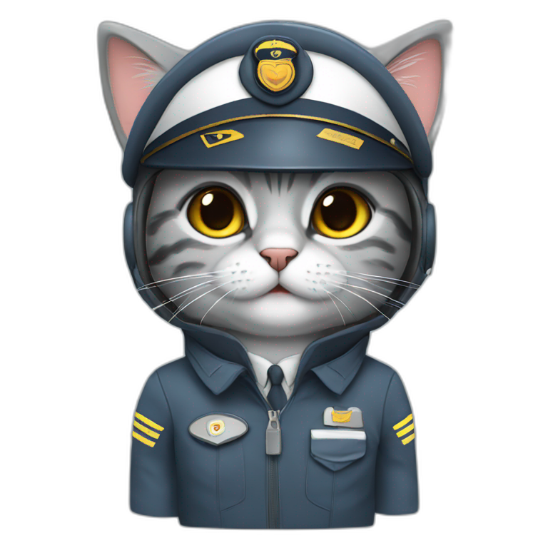 cute grey cat in a pilot uniform emoji