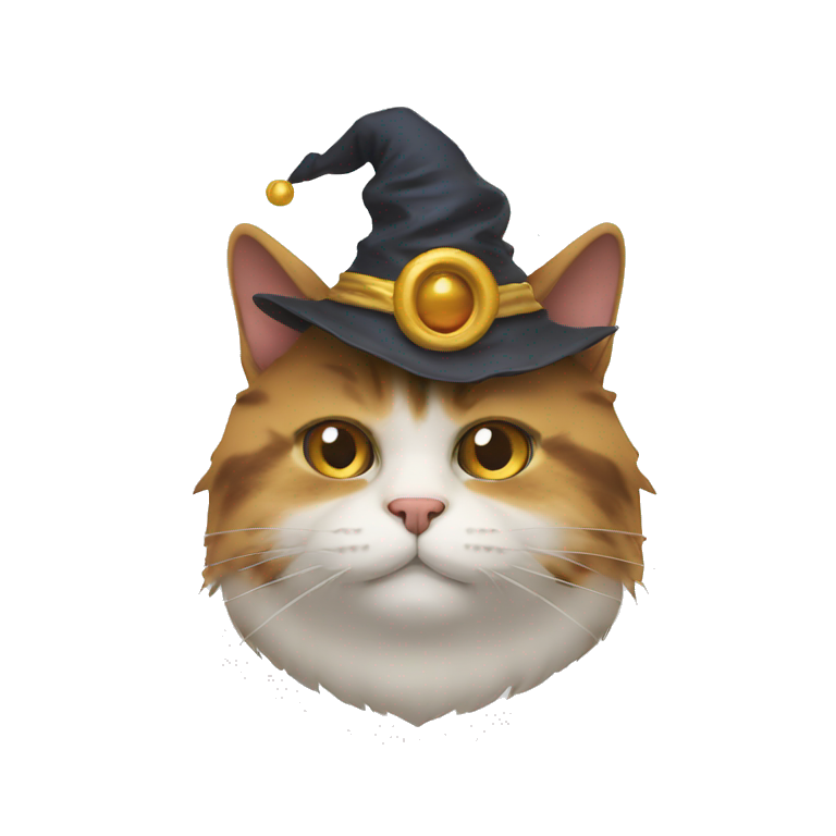 Fat cat head with a wizard hat emoji