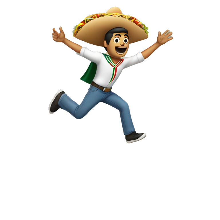 Mexican man jumping over brick wall with a taco in his hand emoji