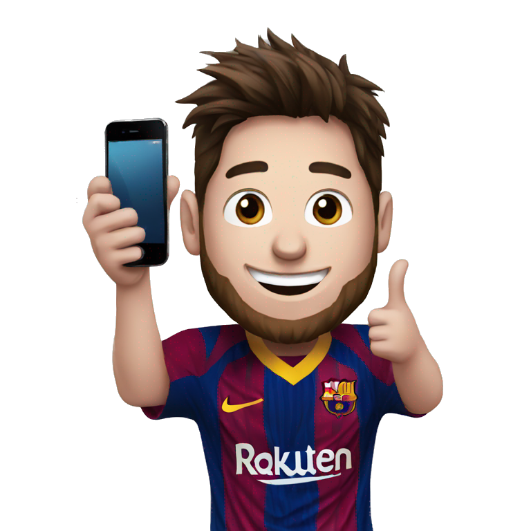 Messi holding an iPhone happy emoji