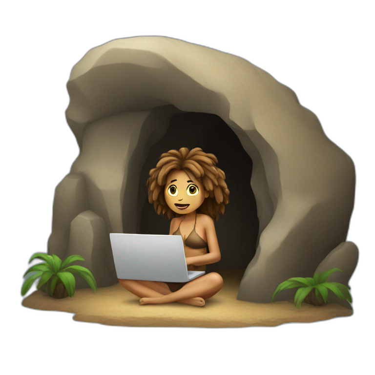 cave woman with computer emoji