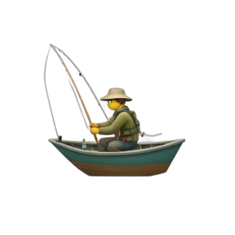 A fisherman fishing with a rod on a small boat emoji
