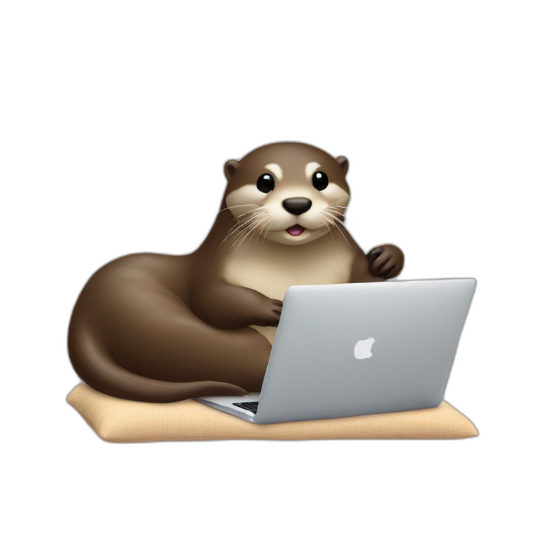 otter using a macbook against a pillow emoji