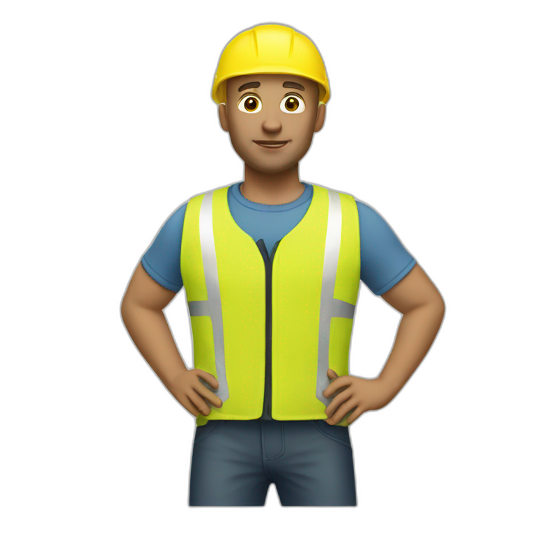 a bald man with a yellow safety vest and a yellow bicycle helmet emoji