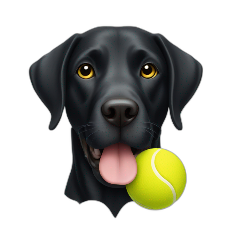 black labrador dog holding a yellow tennis ball in its mouth emoji