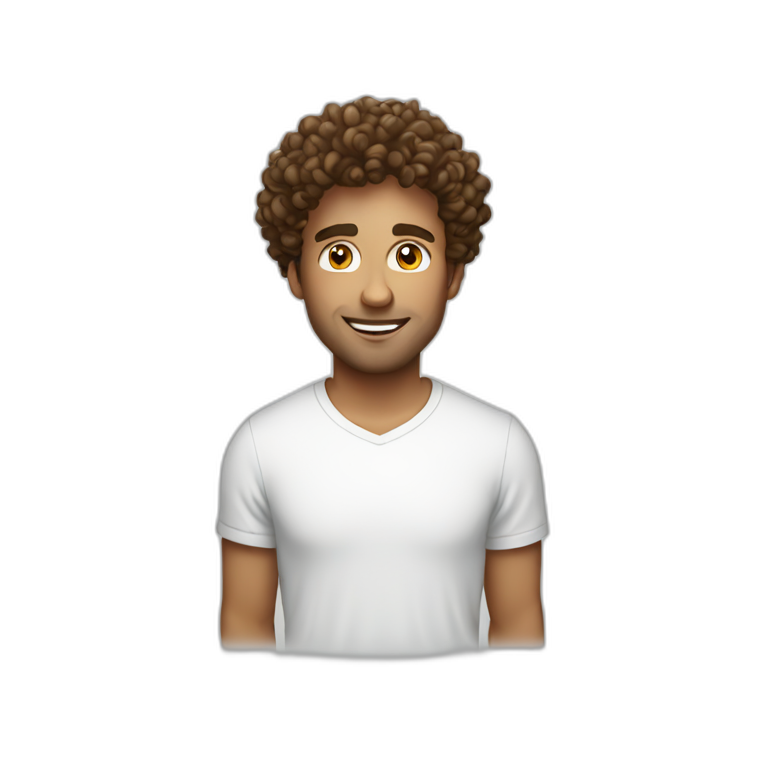 man curly hair white tshirt light bulb emoji