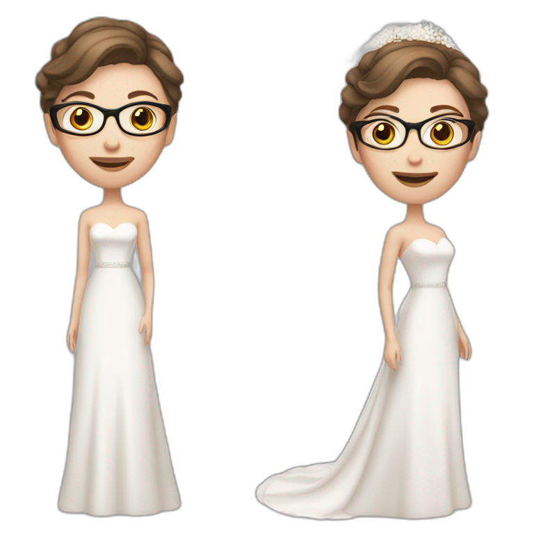 Pale skin bride with short brown hair and glasses emoji