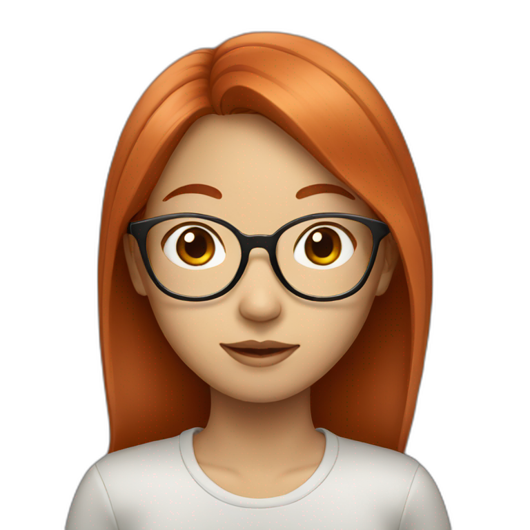 Red haired Asian girl with glasses emoji