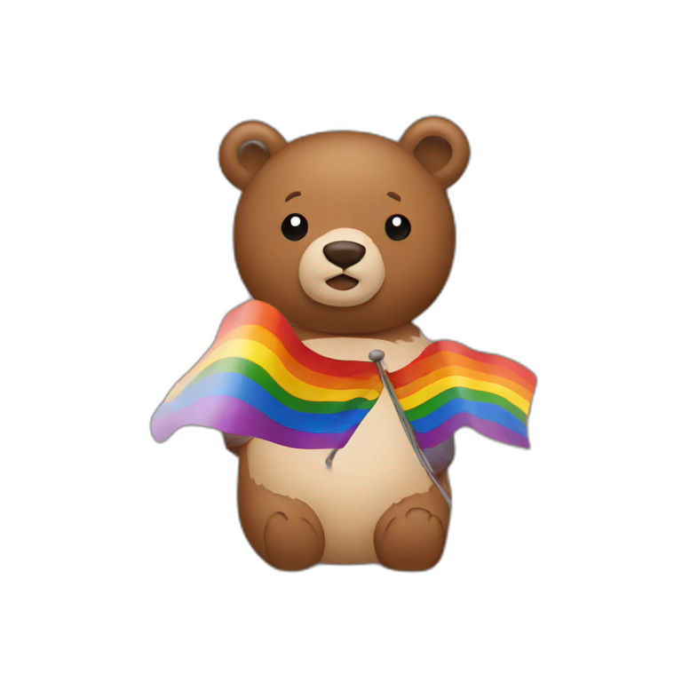 Brown bear with a lesbian flag emoji