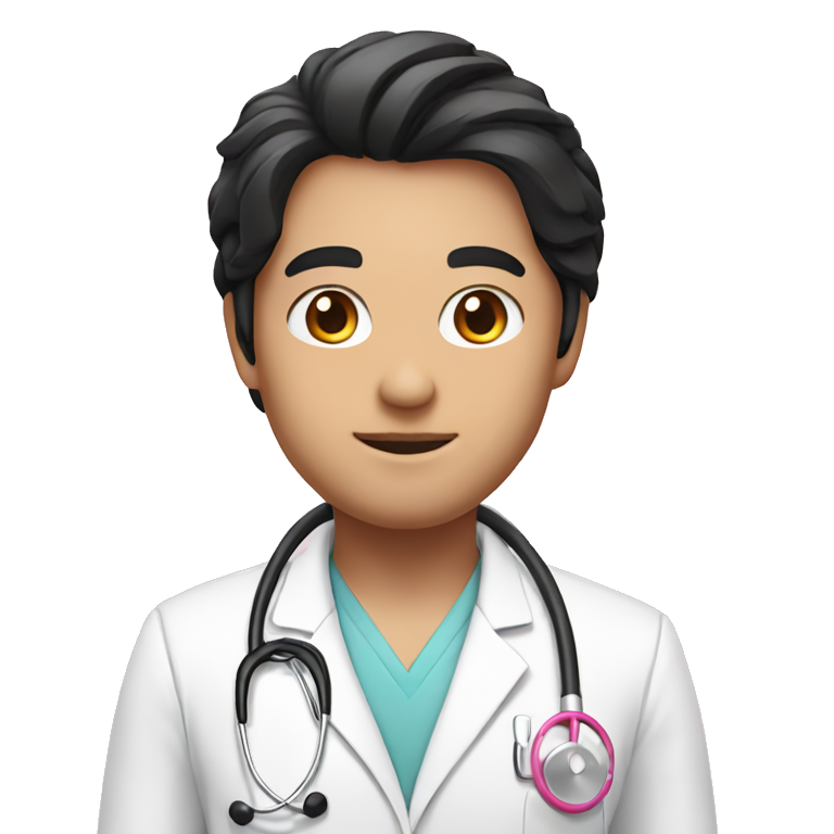 Long black hair doctor in pink undershirt white coat over pink stethoscope  emoji