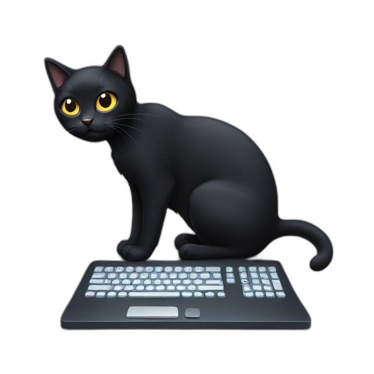 black cat with a computer emoji