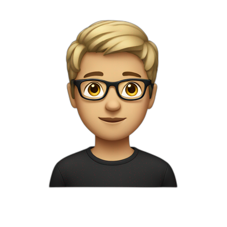 A short-haired boy in a black T-shirt and black-rimmed glasses emoji
