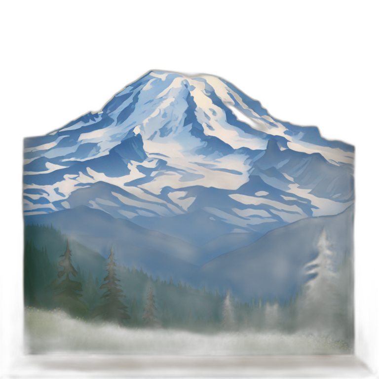 Mount rainier, mountain landscape, blue sky, square with border emoji