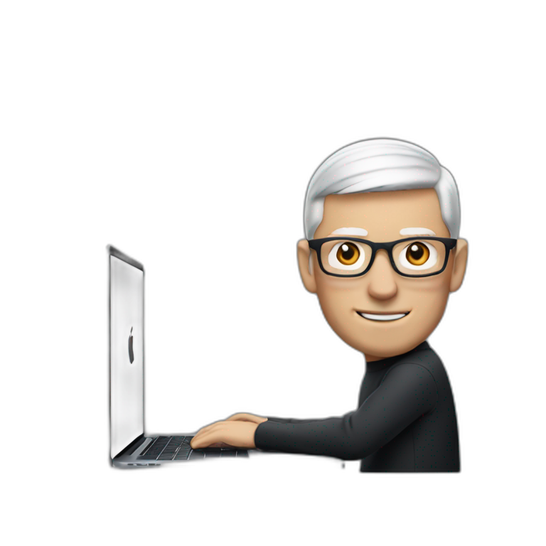 tim cook with a black macbook pro emoji