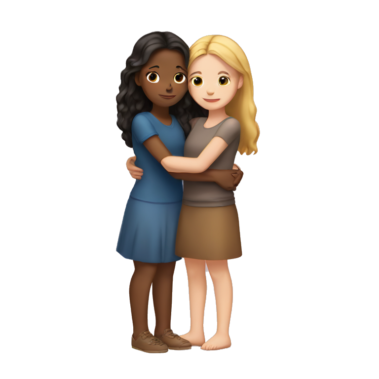 brown girl and white girl hugging  emoji