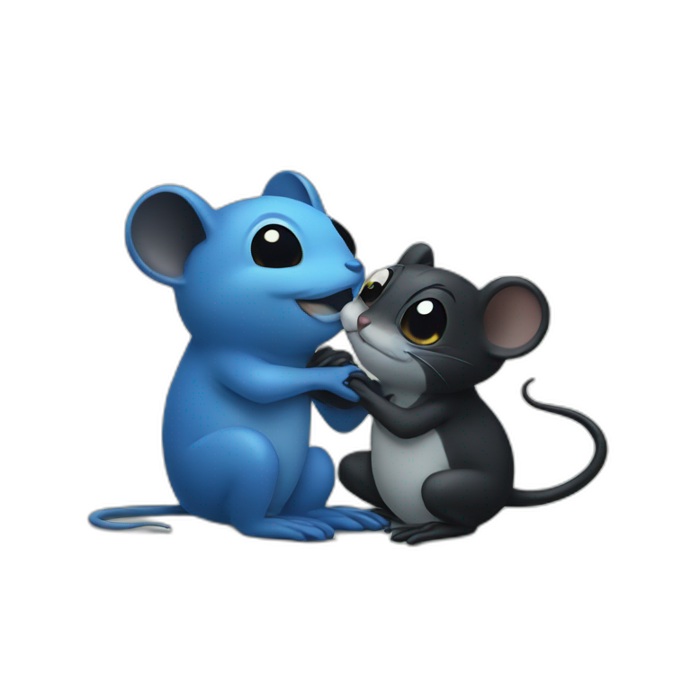 Blue Mouse hugs black frog emoji